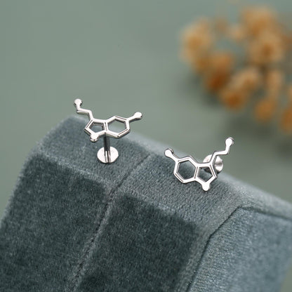 Sterling Silver Serotonin Molecule 16G Flat Back Labret Earrings