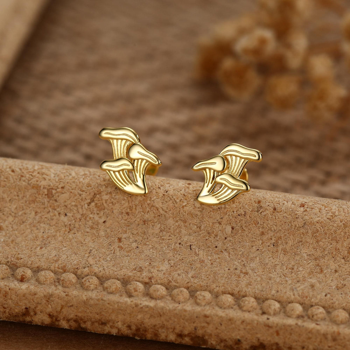 Sterling Silver Chanterelle Mushroom 18G Screw Back Stud Earrings with Ball Backs