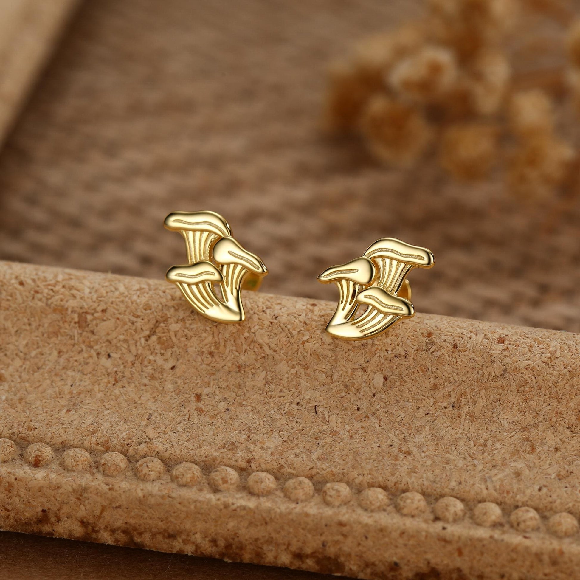Sterling Silver Chanterelle Mushroom 18G Screw Back Stud Earrings with Ball Backs