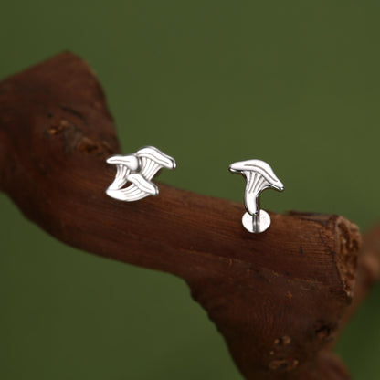 Sterling Silver Mismatched Chanterelle Mushroom 16G Flat Back Labret Earrings