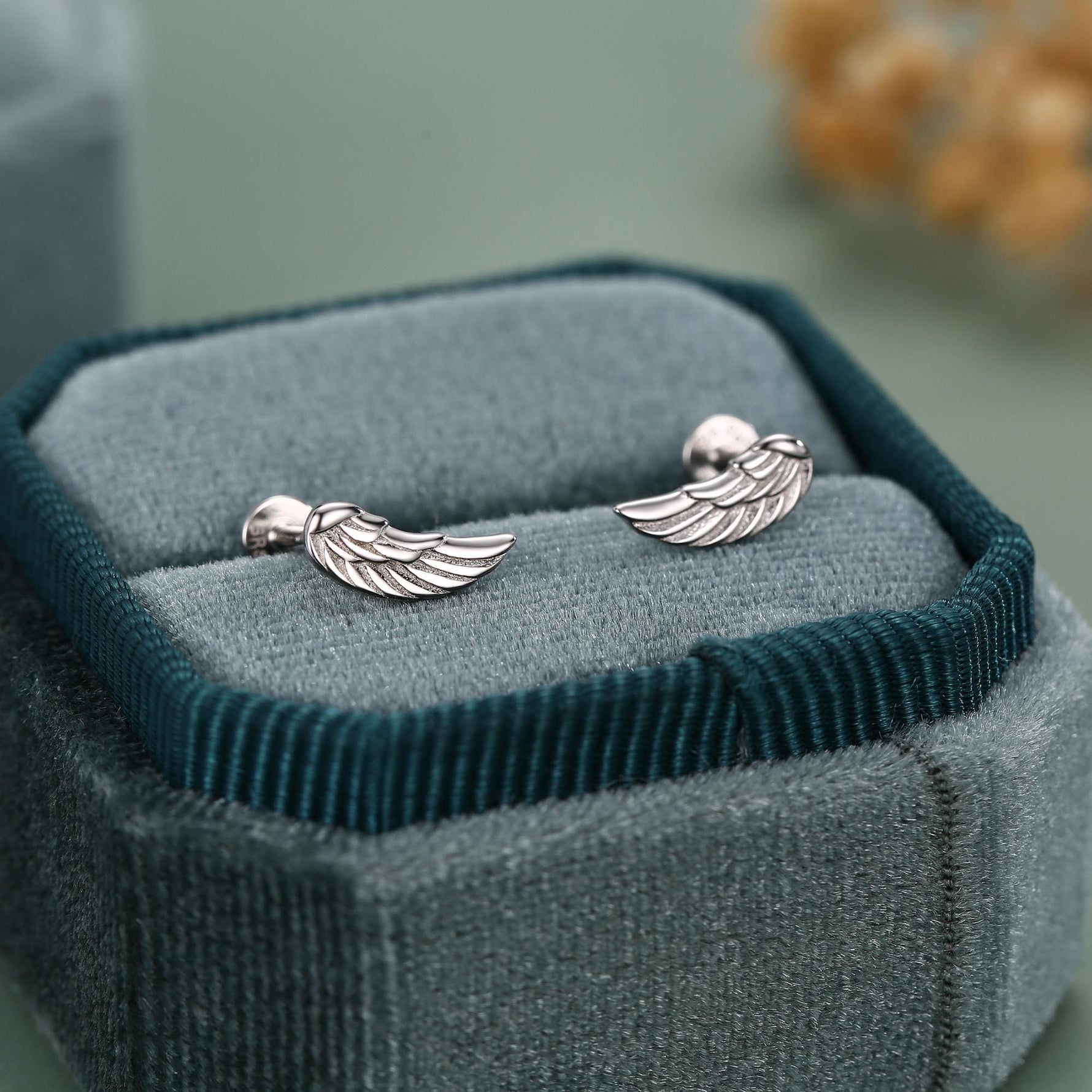 Sterling Silver Angel Wing 16G Flat Back Labret Earrings
