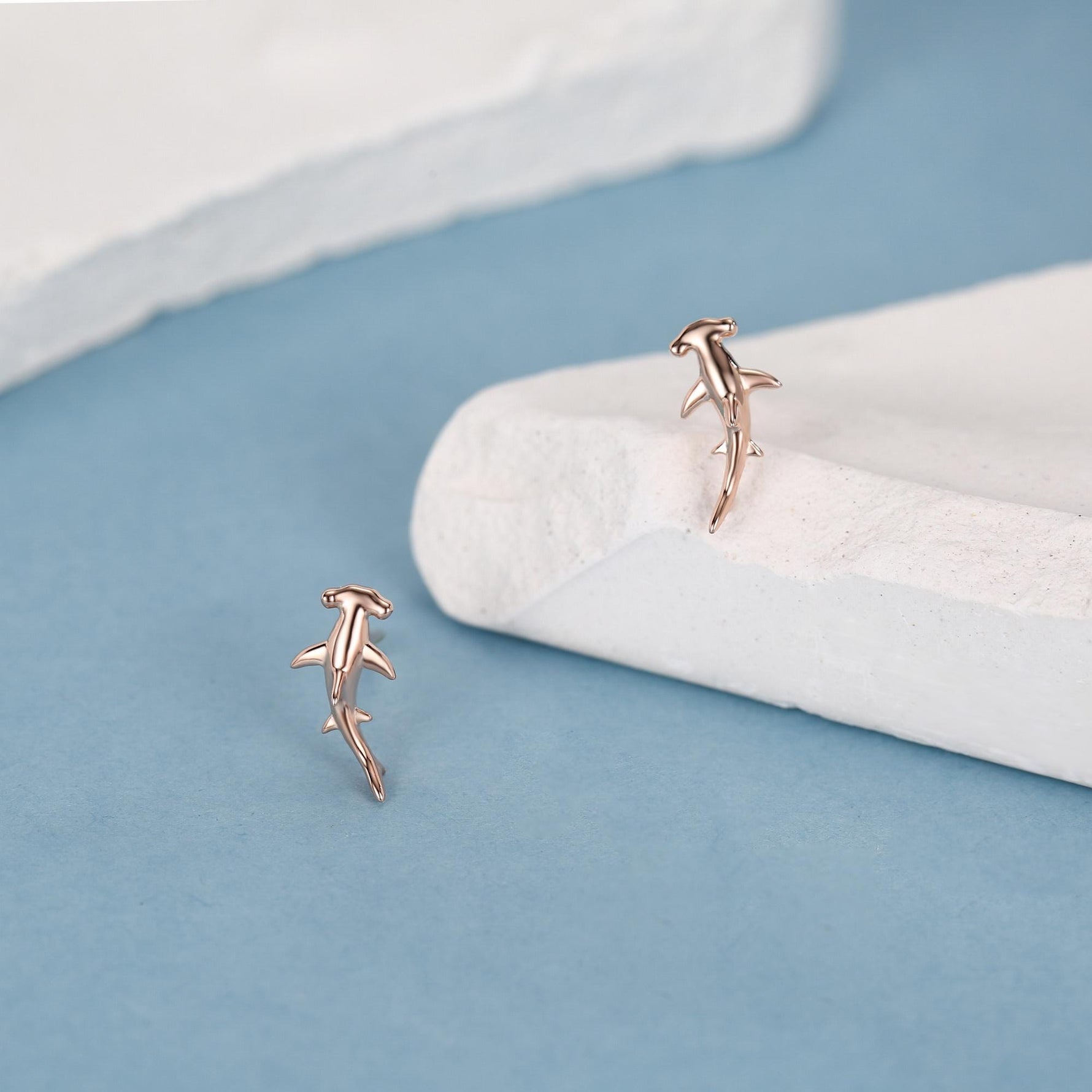Sterling Silver Hammerhead Shark Screw Back Earrings