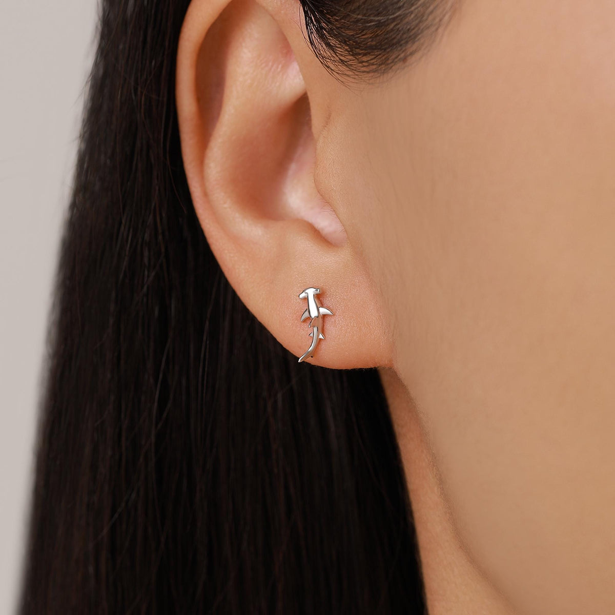 Sterling Silver Hammerhead Shark Screw Back Earrings