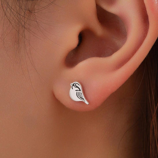 Sterling Silver Tiny Sparrow Bird Stud Earrings Earrings, Silver Sparrow Earrings, Cute Sparrow Earrings