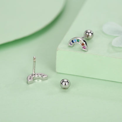 Sterling Silver Rainbow CZ 18G Screw Back Stud Earrings
