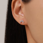 Sterling Silver Rainbow CZ 18G Screw Back Stud Earrings