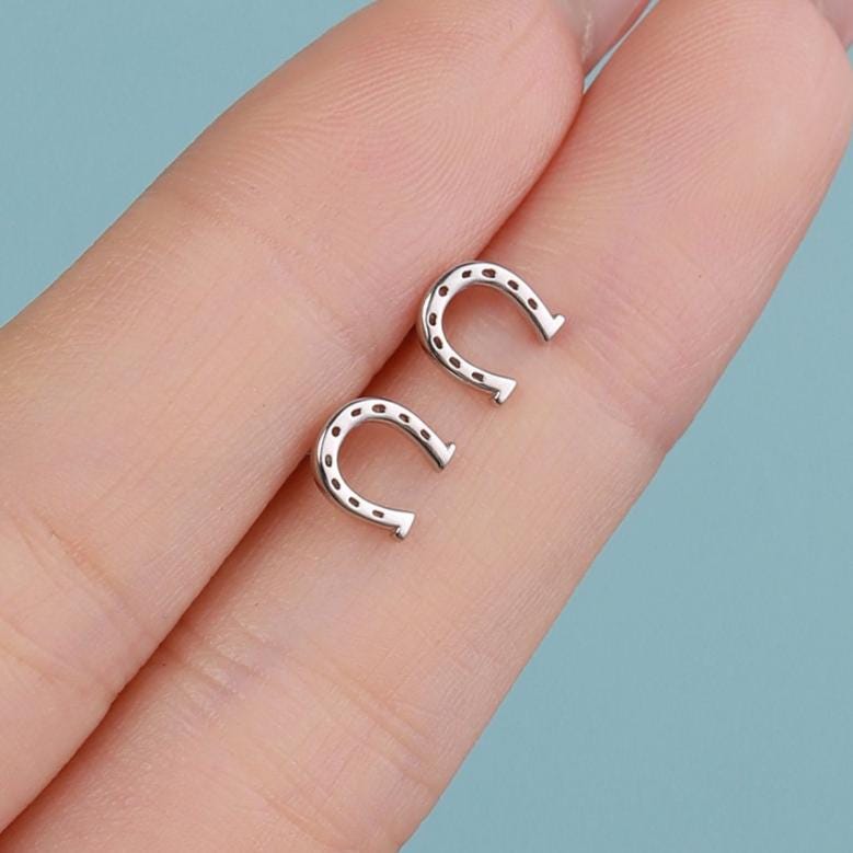 Sterling Silver Horseshoe 18G Screw Back Stud Earrings