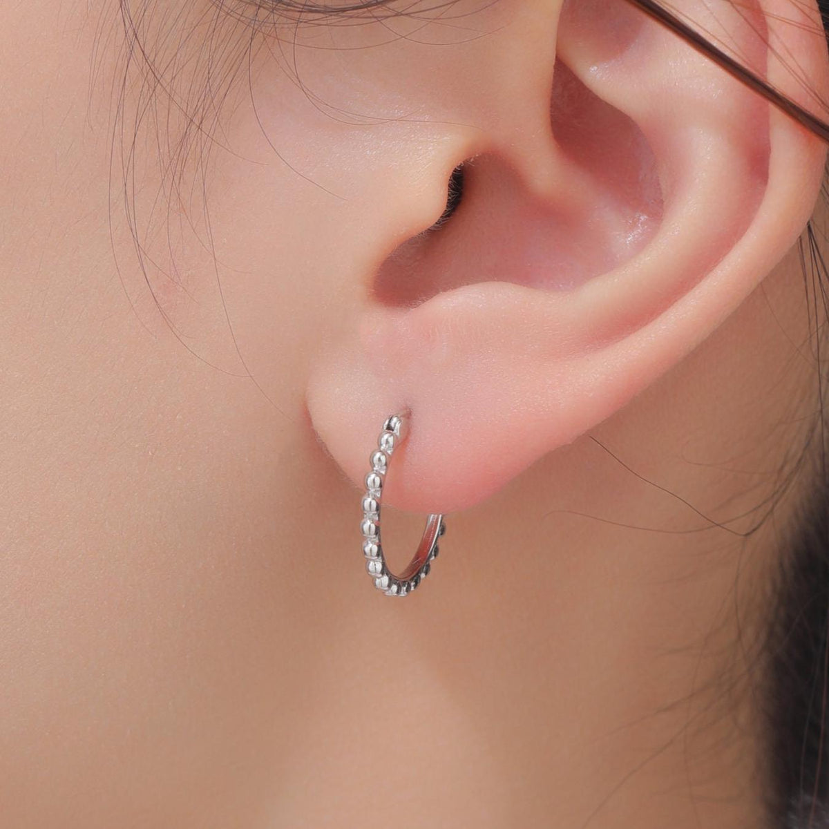 Sterling Silver Beaded Bauble Huggie Hoops, Bubble Hoops, Silver or Gold, 8mm or 10mm, Dainty Huggie Hoops Earrings
