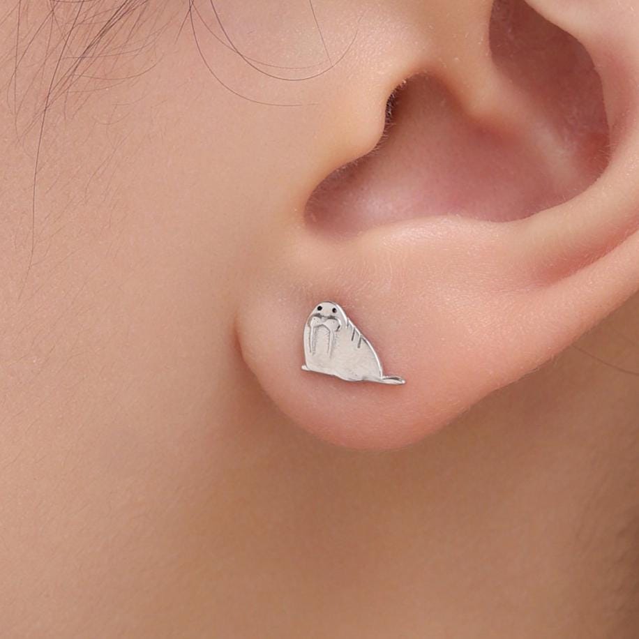 Tiny Walrus Stud Earrings in Sterling Silver - Animal Stud Earrings - Ocean Animal Earrings - Cute, Fun, Whimsical