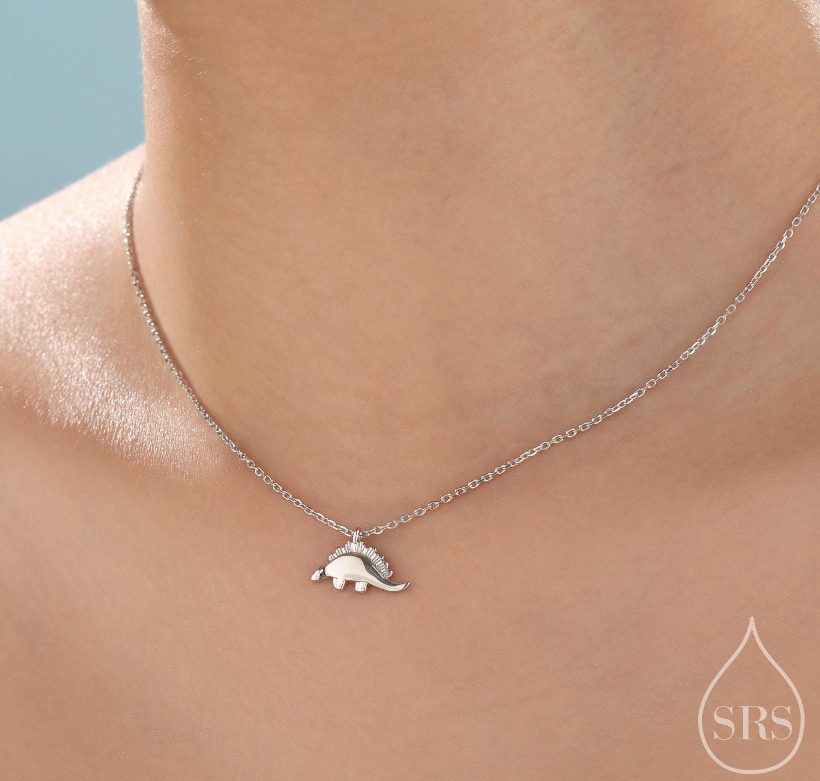 Cute Little Stegosaurus Pendant Necklace in Sterling Silver, Silver or Gold or Rose Gold, Stegosaurus Necklace in Silver