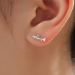 Sterling Silver Trout 18G Screw Back Stud Earrings with Ball Backs