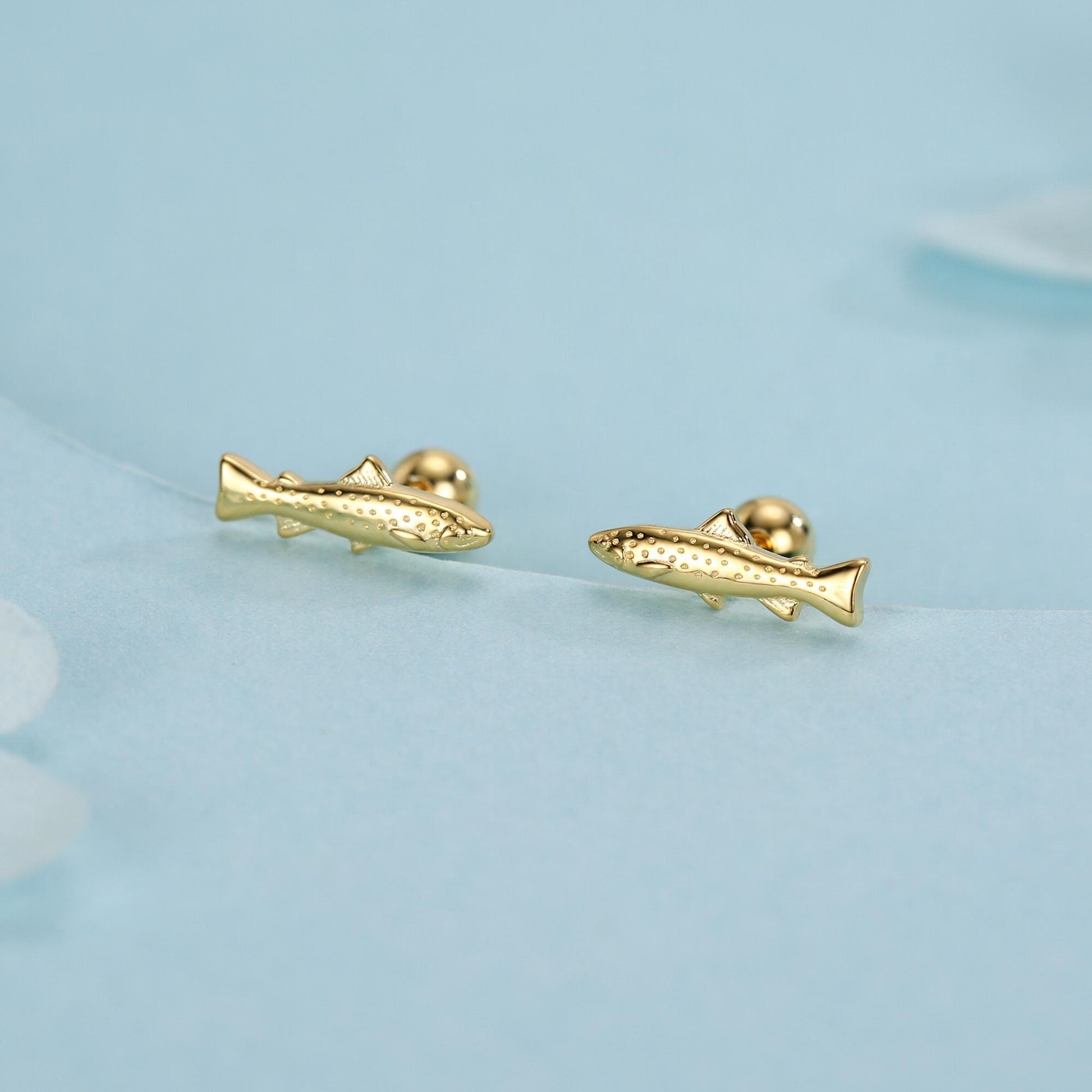 Sterling Silver Trout 18G Screw Back Stud Earrings with Ball Backs