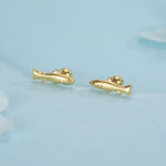 Sterling Silver Trout 18G Screw Back Stud Earrings with Ball Backs