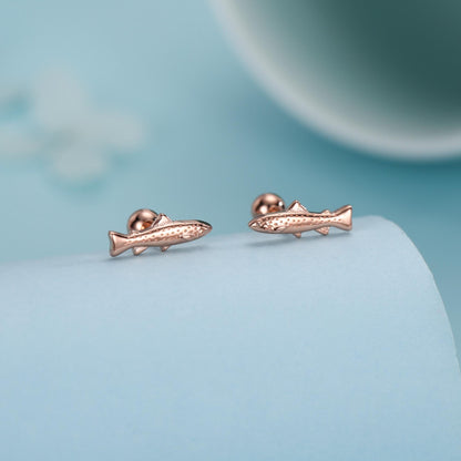 Sterling Silver Trout 18G Screw Back Stud Earrings with Ball Backs