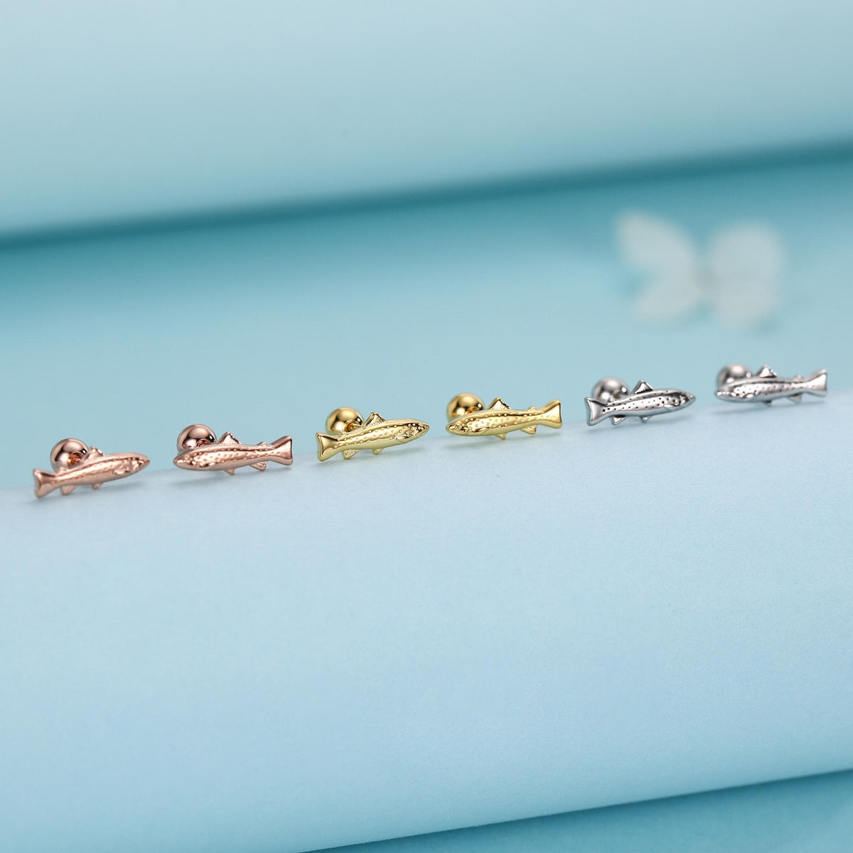 Sterling Silver Trout 18G Screw Back Stud Earrings with Ball Backs