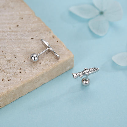 Sterling Silver Trout 18G Screw Back Stud Earrings with Ball Backs