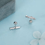Sterling Silver Trout 18G Screw Back Stud Earrings with Ball Backs