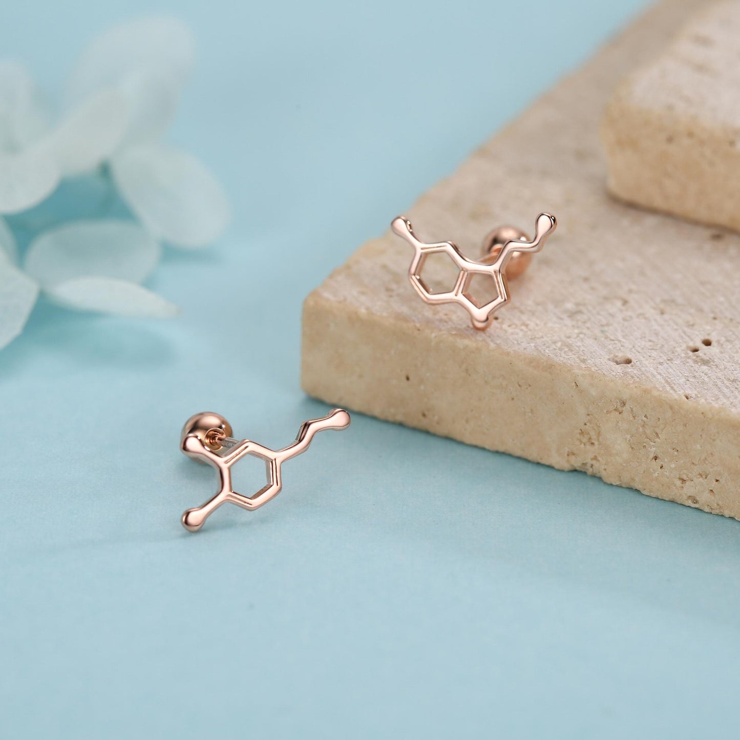 Sterling Silver Serotonin and Dopamine 18G Screw Back Stud Earrings
