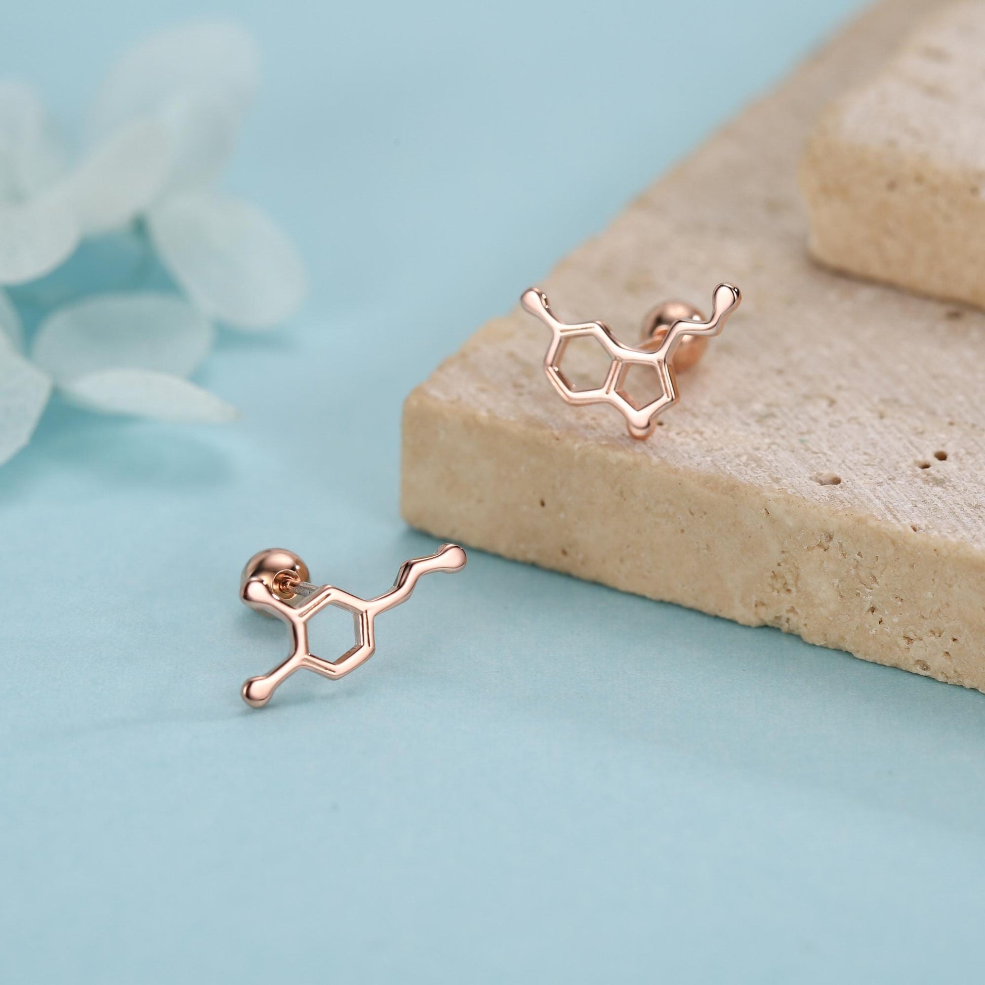 Sterling Silver Serotonin and Dopamine 18G Screw Back Stud Earrings