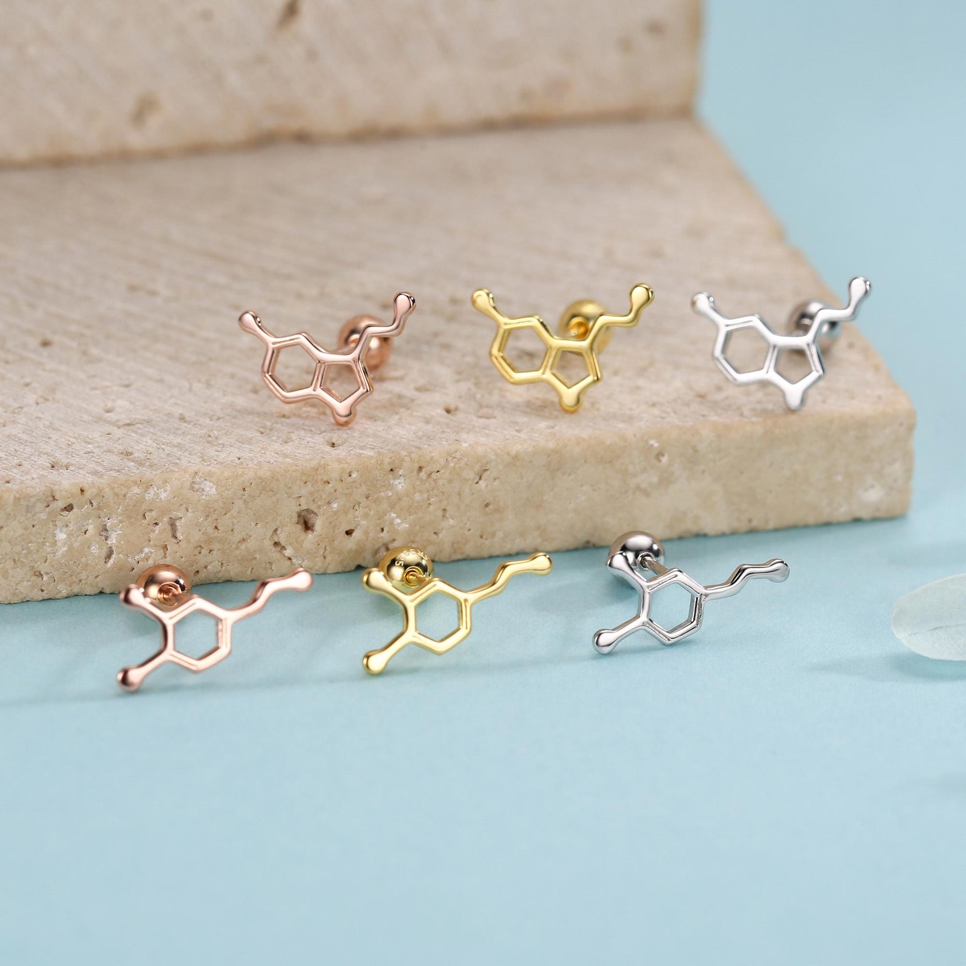 Sterling Silver Serotonin and Dopamine 18G Screw Back Stud Earrings