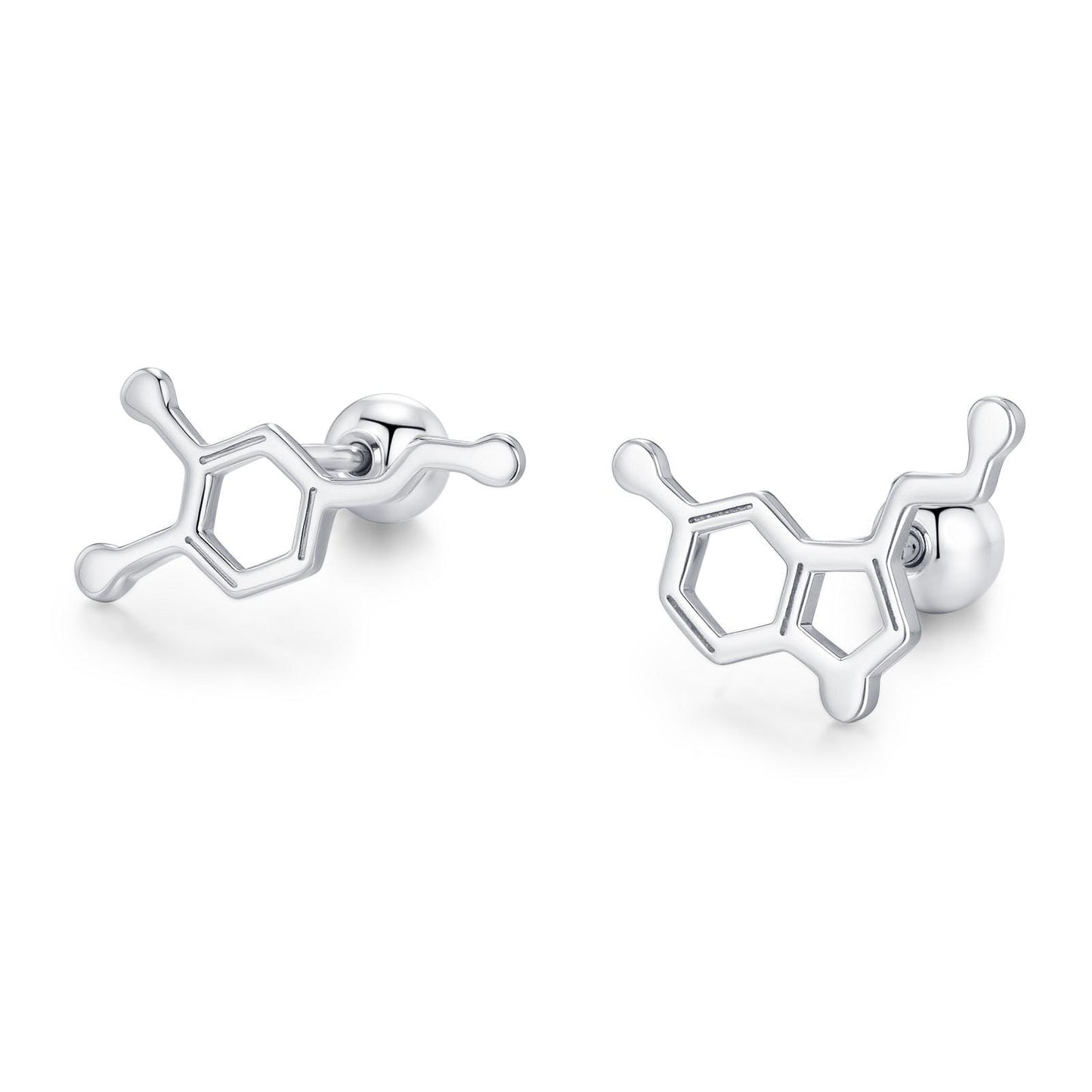 Sterling Silver Serotonin and Dopamine 18G Screw Back Stud Earrings