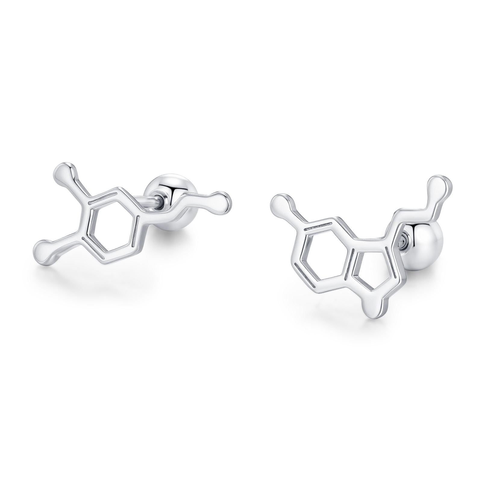 Sterling Silver Serotonin and Dopamine 18G Screw Back Stud Earrings