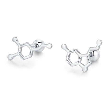 Sterling Silver Serotonin and Dopamine 18G Screw Back Stud Earrings
