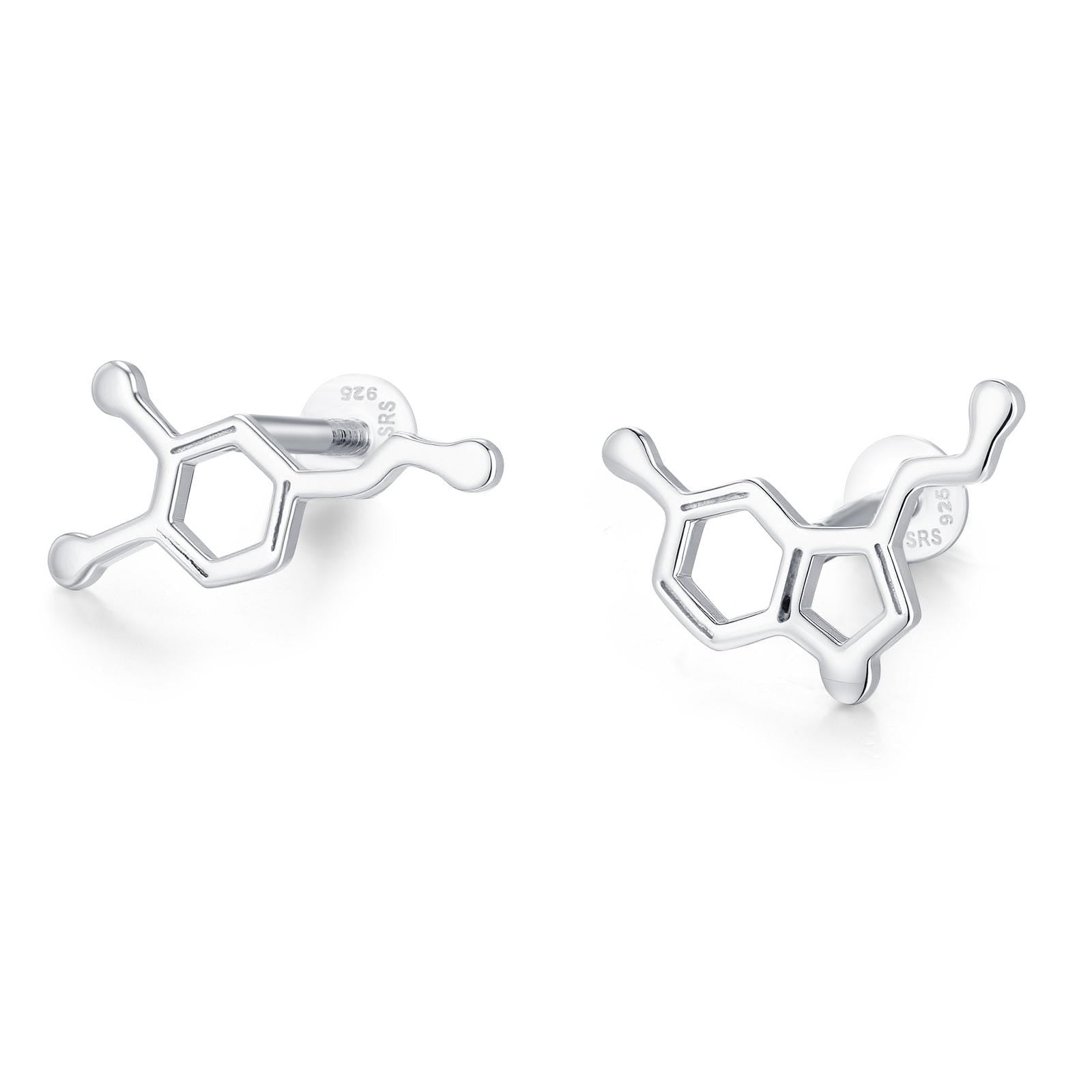 Sterling Silver Serotonin and Dopamine 16G Flat Back Labret Earrings