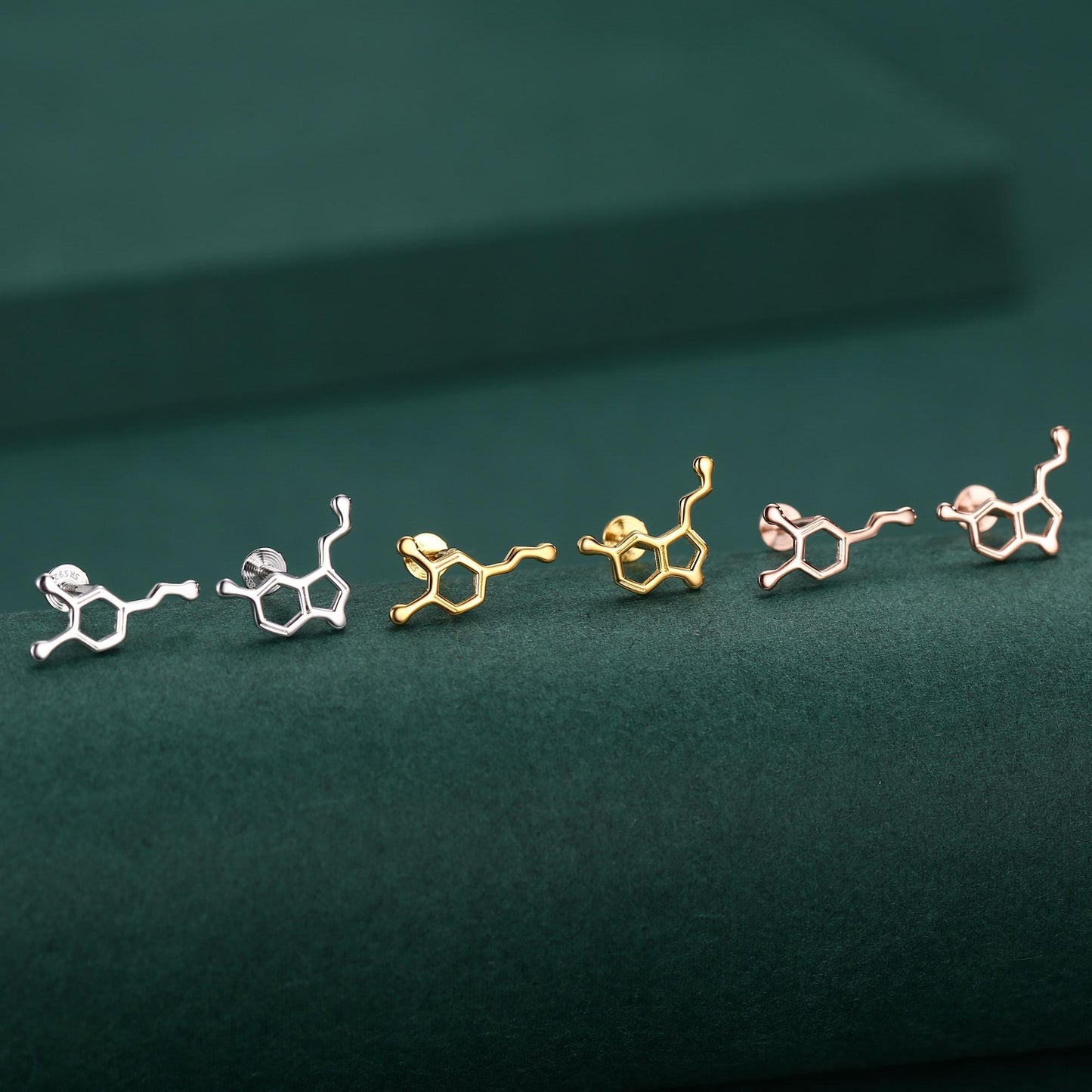 Sterling Silver Serotonin and Dopamine 16G Flat Back Labret Earrings
