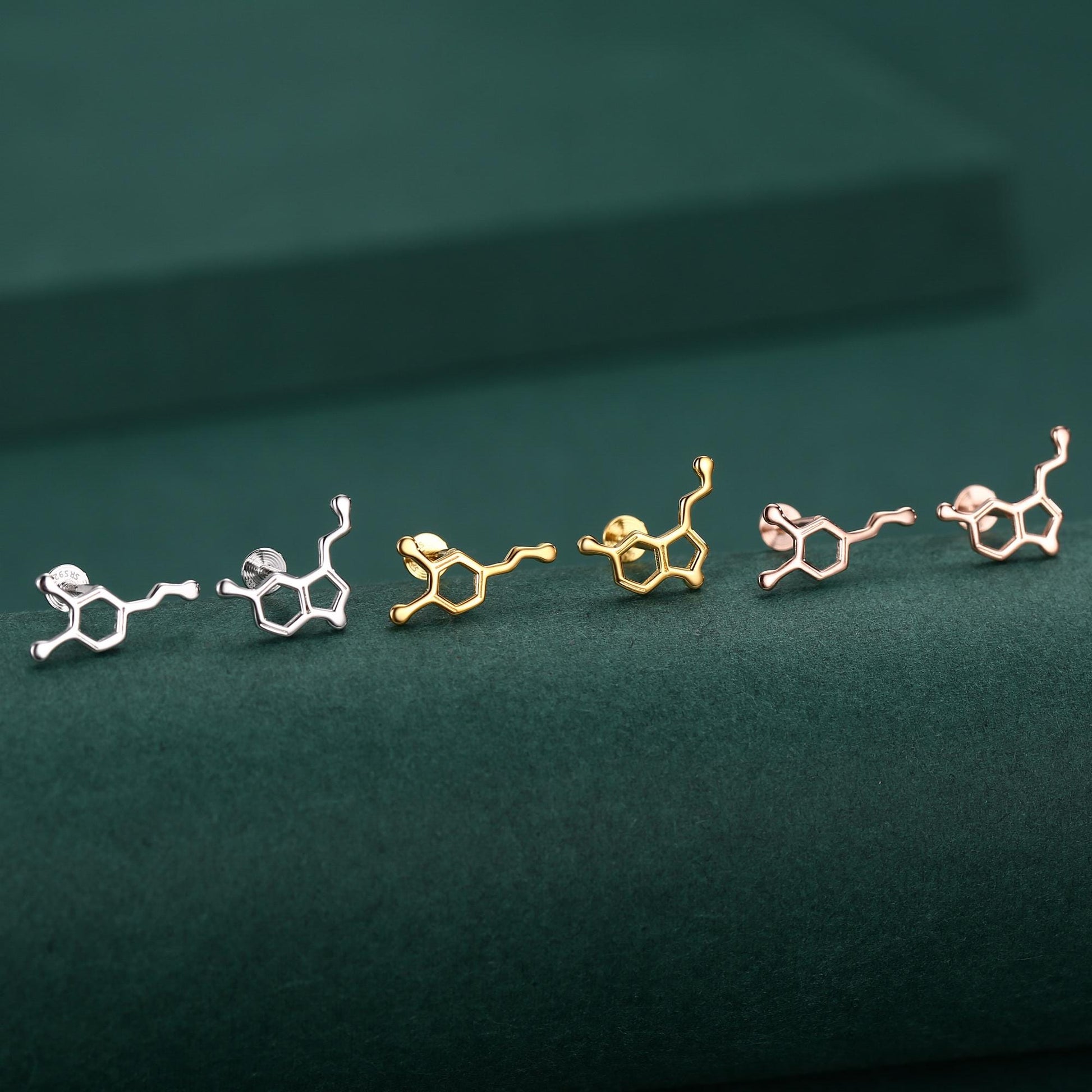 Sterling Silver Serotonin and Dopamine 16G Flat Back Labret Earrings