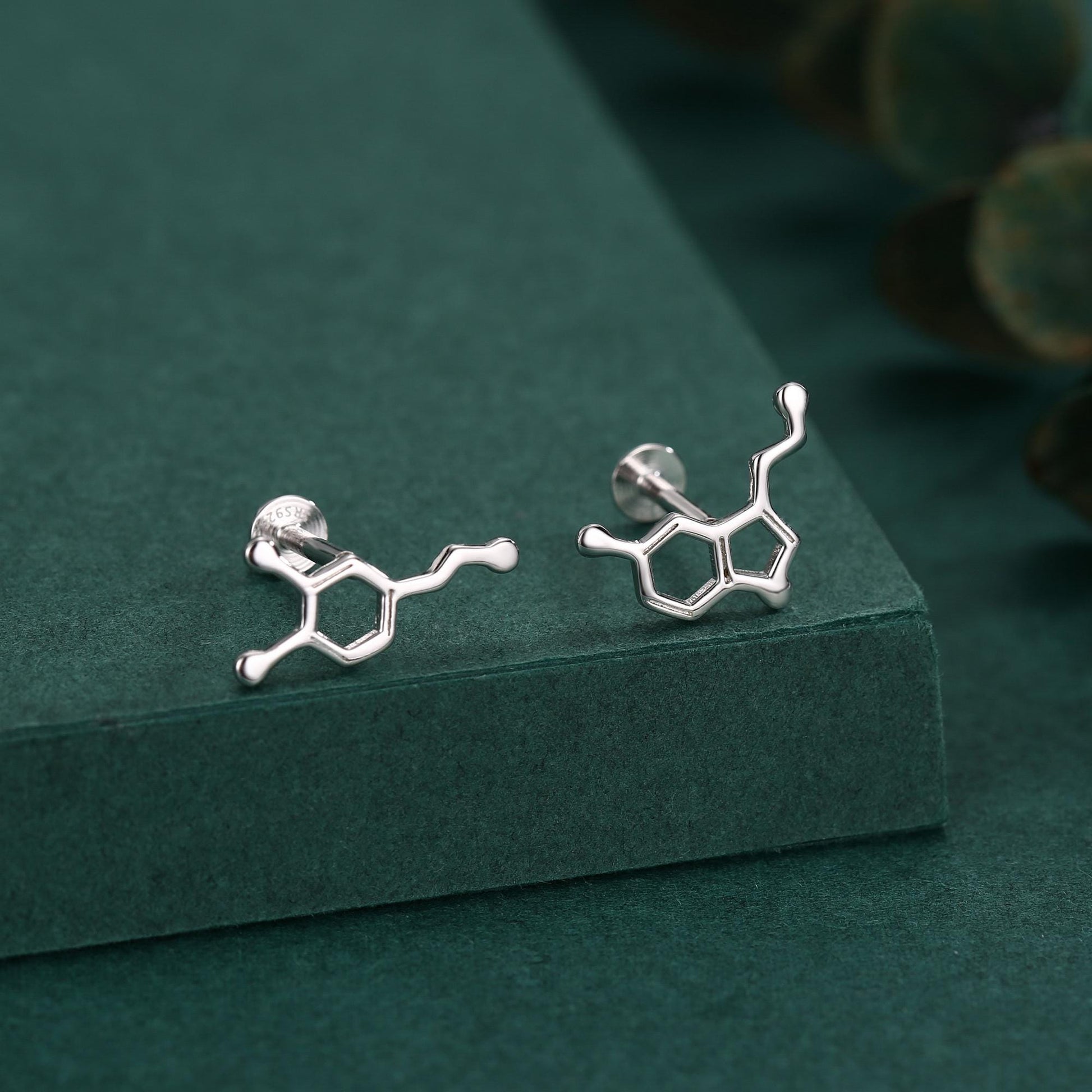 Sterling Silver Serotonin and Dopamine 16G Flat Back Labret Earrings