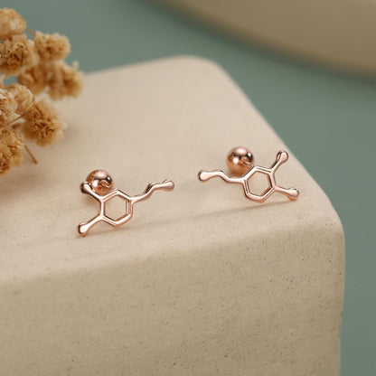 Sterling Silver Serotonin Molecule 18G Screw Back Stud Earrings