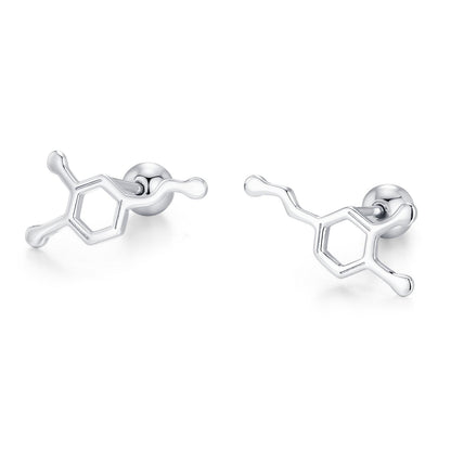 Sterling Silver Serotonin Molecule 18G Screw Back Stud Earrings