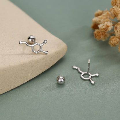 Sterling Silver Serotonin Molecule 18G Screw Back Stud Earrings