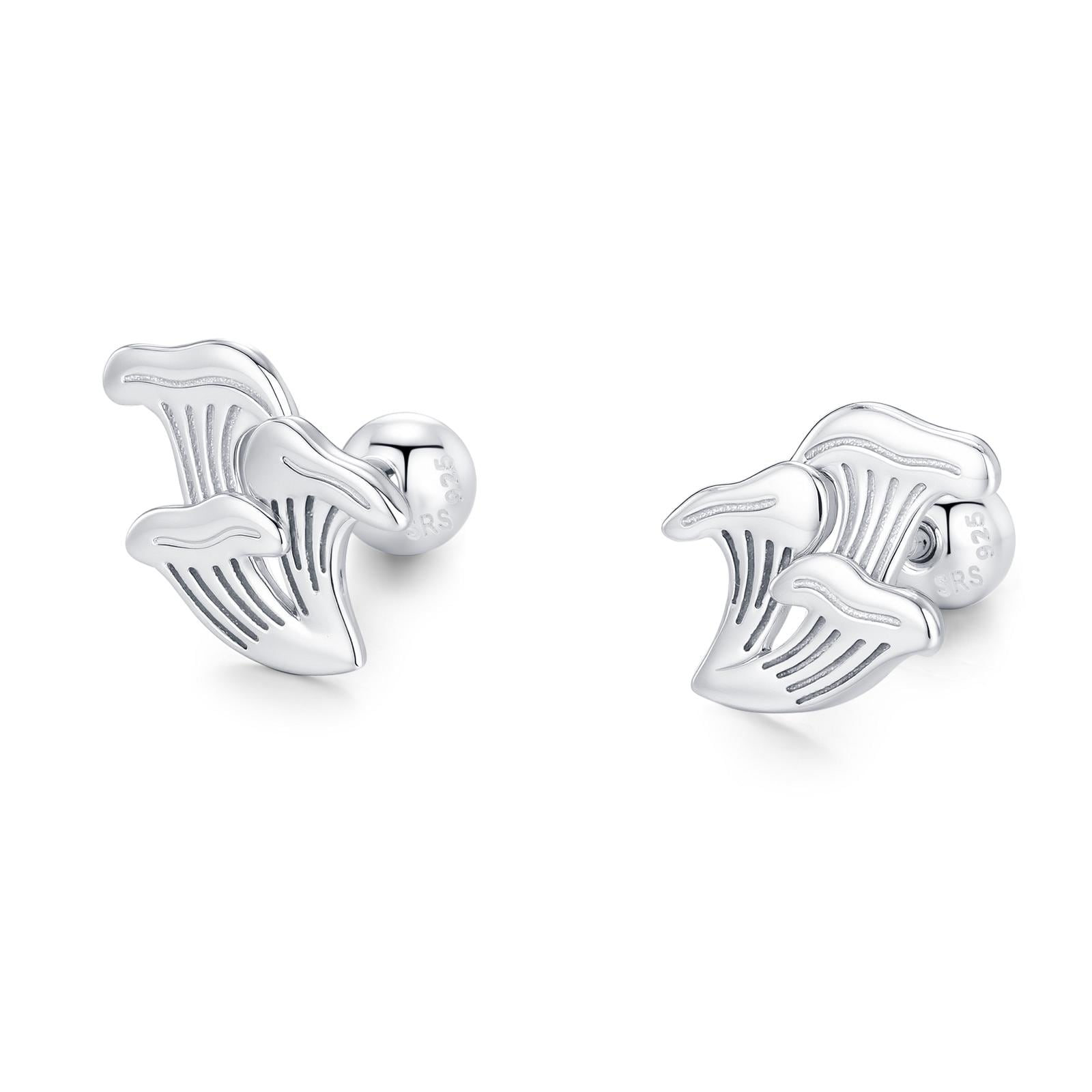 Sterling Silver Chanterelle Mushroom 18G Screw Back Stud Earrings with Ball Backs