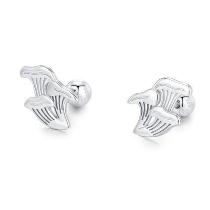 Sterling Silver Chanterelle Mushroom 18G Screw Back Stud Earrings with Ball Backs