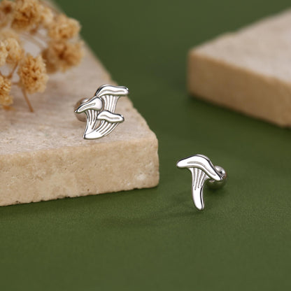 Sterling Silver Mismatched Chanterelle Mushroom 18G Screw Back Ball Stud Earrings with Ball Backs