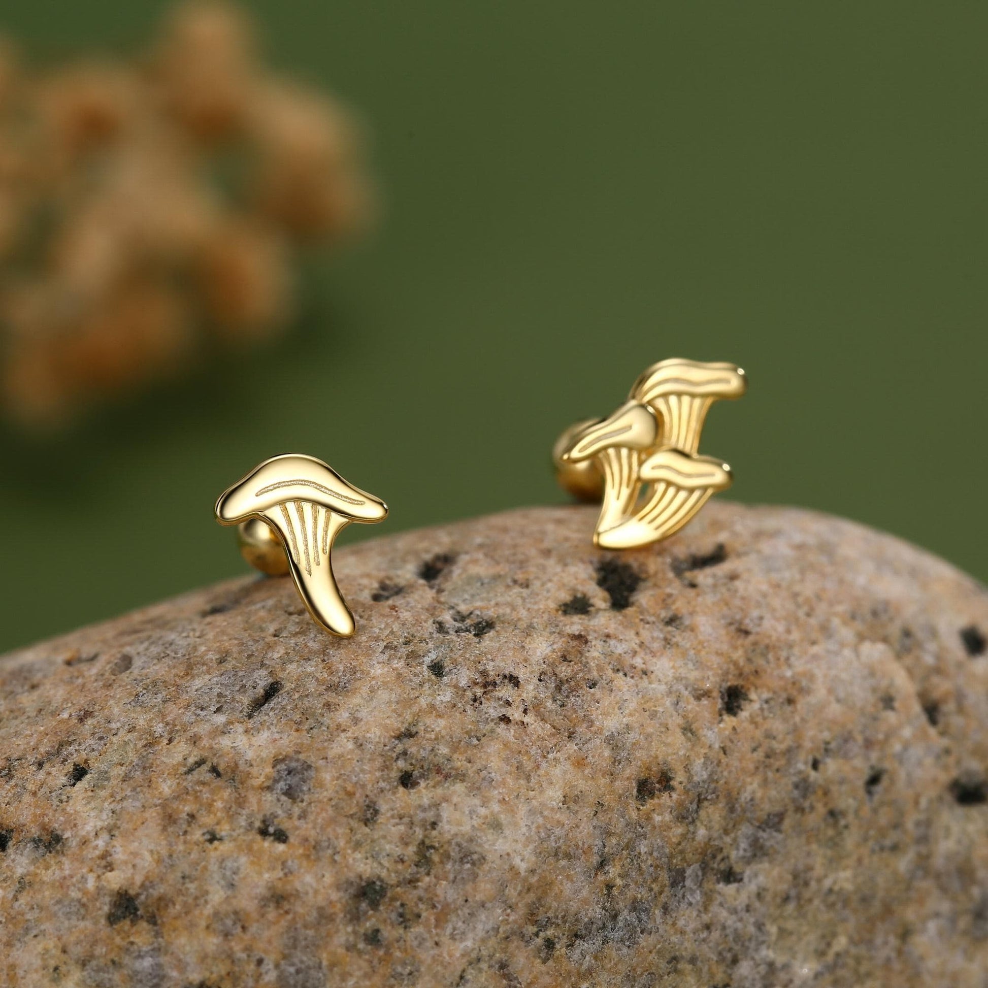 Sterling Silver Mismatched Chanterelle Mushroom 18G Screw Back Ball Stud Earrings with Ball Backs