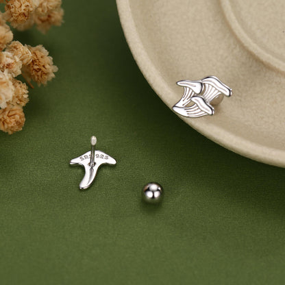 Sterling Silver Mismatched Chanterelle Mushroom 18G Screw Back Ball Stud Earrings with Ball Backs