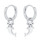 Sterling Silver Kawaii Shark Detachable Huggie Hoop Earrings