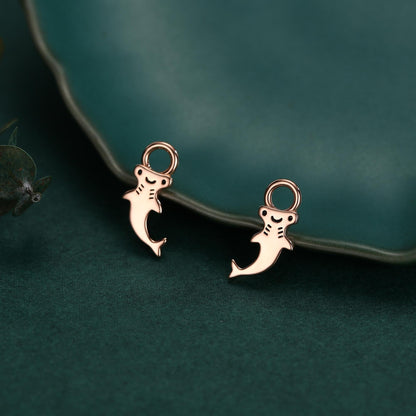 Sterling Silver Kawaii Hammerhead Shark Charms for Hoop Earrings