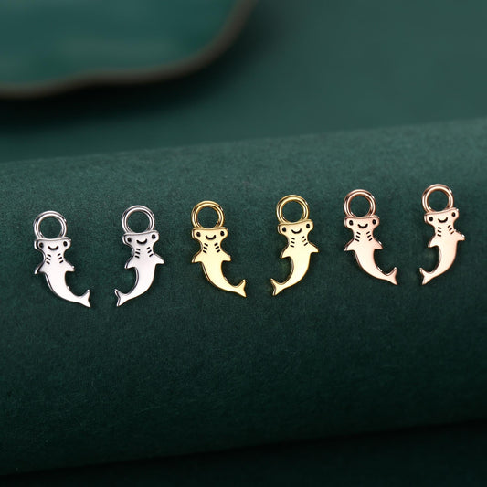 Sterling Silver Kawaii Hammerhead Shark Charms for Hoop Earrings