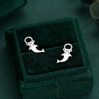 Sterling Silver Kawaii Hammerhead Shark Charms for Hoop Earrings