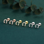 Sterling Silver CZ Horseshoe 16G Flat Back Labret Earrings