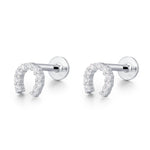 Sterling Silver CZ Horseshoe 16G Flat Back Labret Earrings