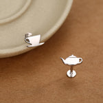 Sterling Silver Teapot and Teacup 16G Mismatched Flat Back Labret Earrings