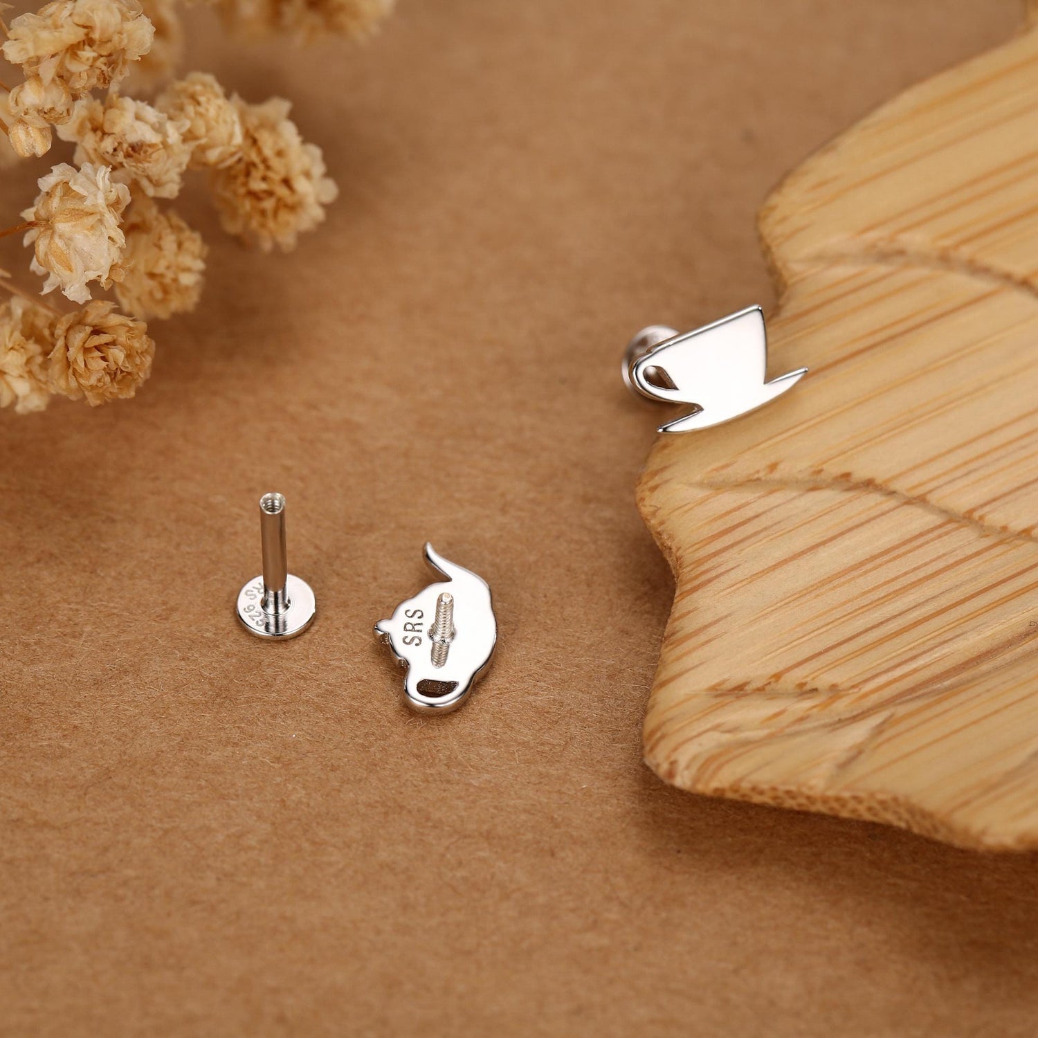 Sterling Silver Teapot and Teacup 16G Mismatched Flat Back Labret Earrings