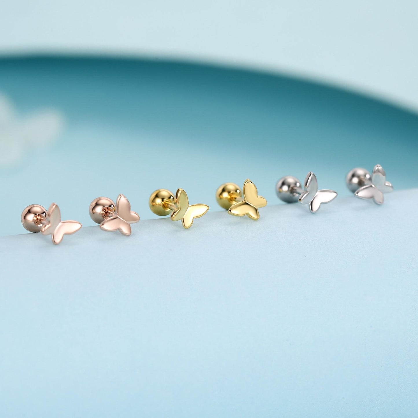 Sterling Silver Butterfly 18G Screw Back Stud Earrings