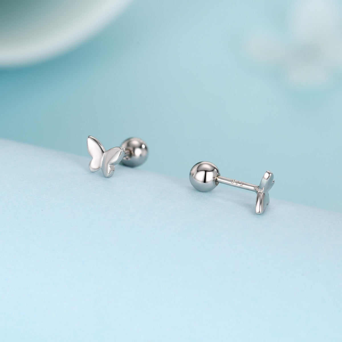 Sterling Silver Butterfly 18G Screw Back Stud Earrings