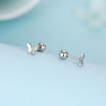 Sterling Silver Butterfly 18G Screw Back Stud Earrings